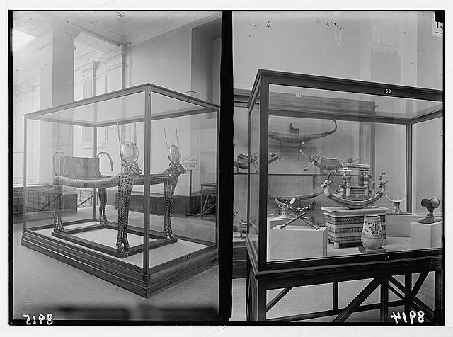 Egypt. Cairo. Museum. Large wooden couch with speckled...
