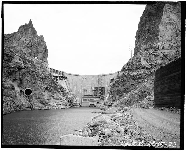 23. VIEW OF HORSE MESA DAM, SHOWING SPILLWAY DISCHARGE...
