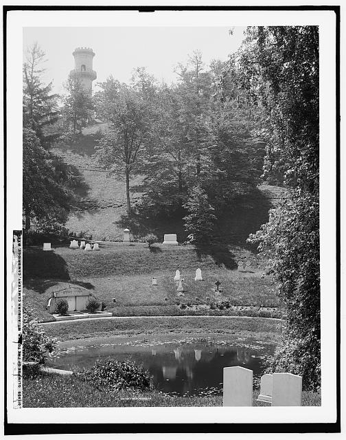 A Glimpse of the tower, Mt. Auburn Cemetery, Cambridge,...
