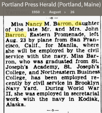 Nancy Maynes Barron--Portland Press Herald (Portland, Maine)(26 aug 1950)