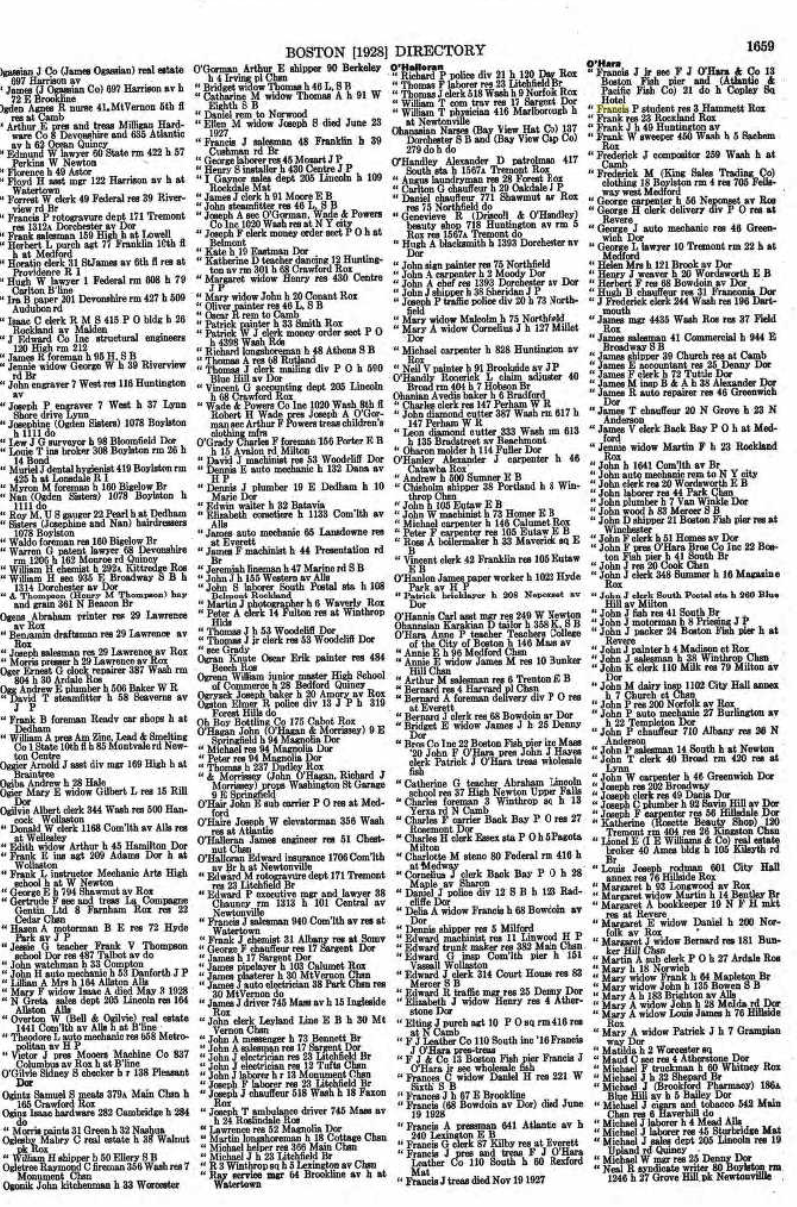 Francis Patrick O'hara--U.S., City Directories, 1822-1995(1928)