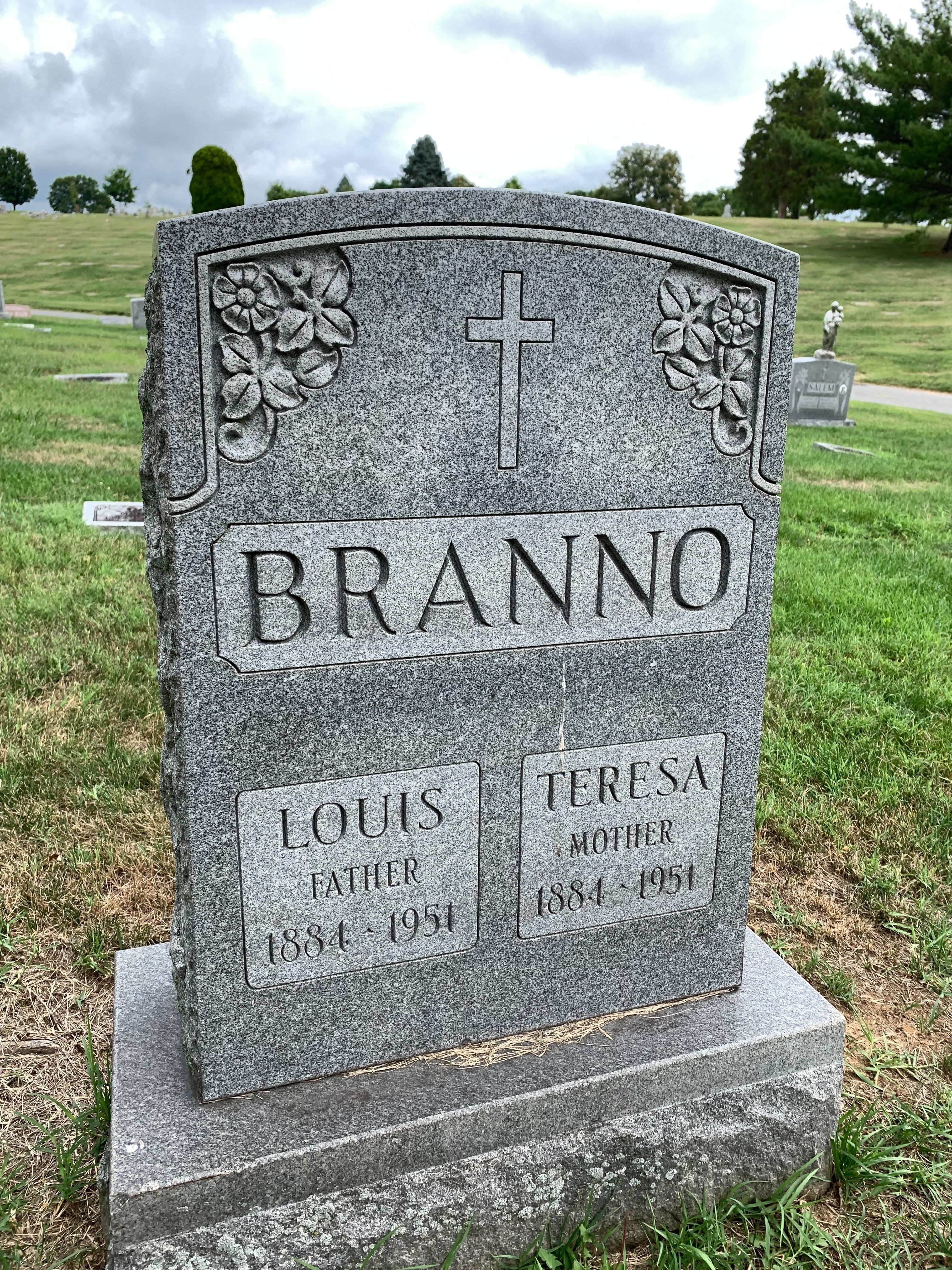 Louis Joseph Branno and wife Teresa Iarocci's Headstone