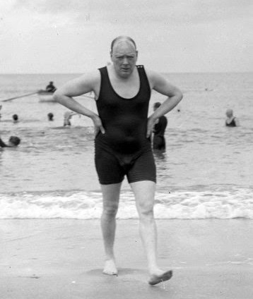 Winston Churchill at the beach.