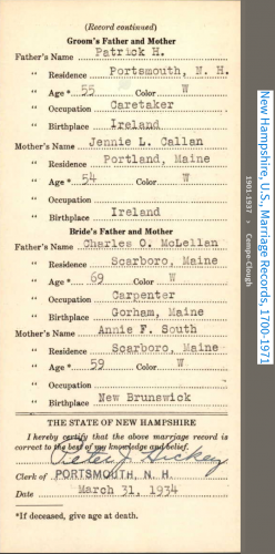 Charles J Connell--New Hampshire, U.S., Marriage Records, 1700-1971(29 mar 1934)back