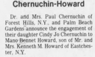 Paul's daughter Cindy's Wedding Announcement