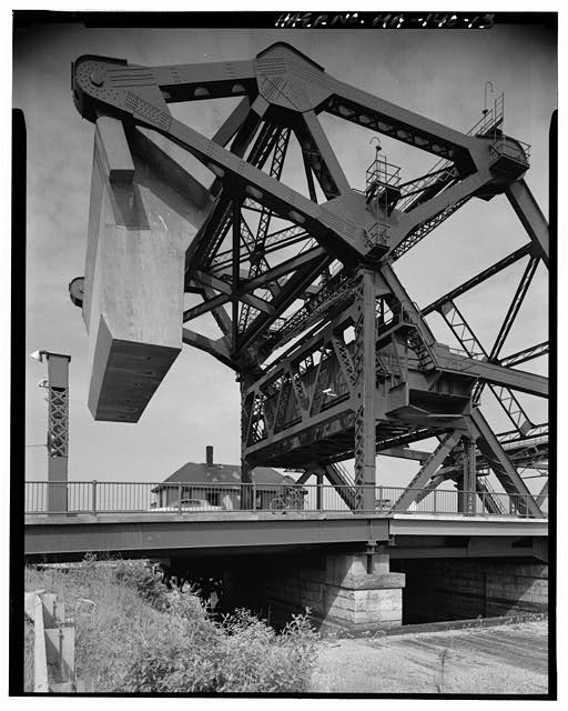 13. Detail of bascule tower and counterweight; portal...
