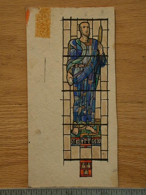 [Design drawing for stained glass window showing St....