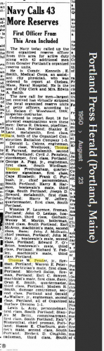 Thomas William Pender Jr --Portland Press Herald (Portland, Maine) 23 Aug 1950