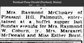 Margaret D (Brogan) McDonald --Portland Press Herald (Portland, Maine)30 Jul 195