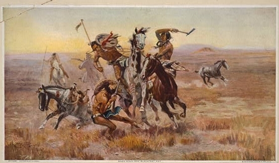 When Sioux and Blackfeet met / C.M. Russell 1902.