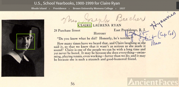 Claire Laurena Ryan-Beecher--U.S., School Yearbooks, 1900-1999(1926)