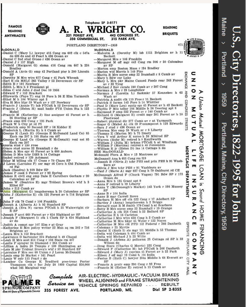 Margaret D Brogan-McDonald--U.S., City Directories, 1822-1995(1959)