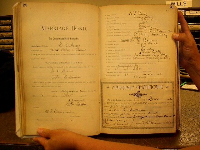 Marriage License of Sam D. Ames and Ollie Bowen