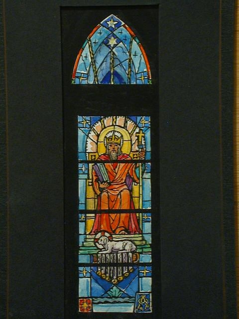 [Design drawing for stained glass window with Christ as...