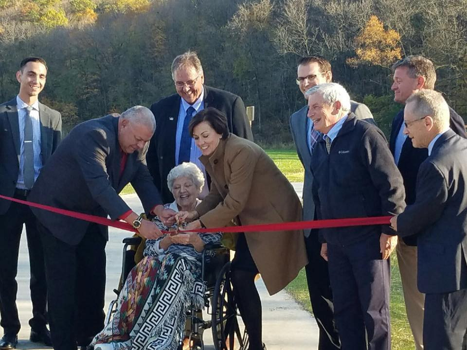 Mary Felderman with Governor Reynold's at Felderman Park.