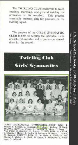 Eileen Catherine Foley-Rough--U.S., School Yearbooks, 1900-2016(1966) Twirling Club and Gymnastics