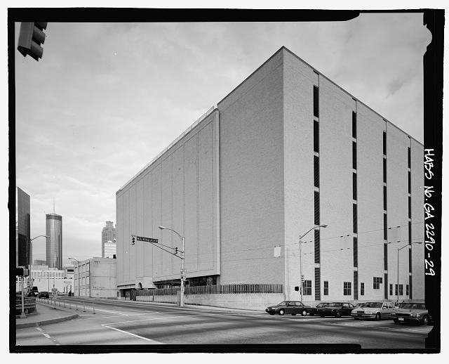29. View of southwest corner of 1958 service building,...