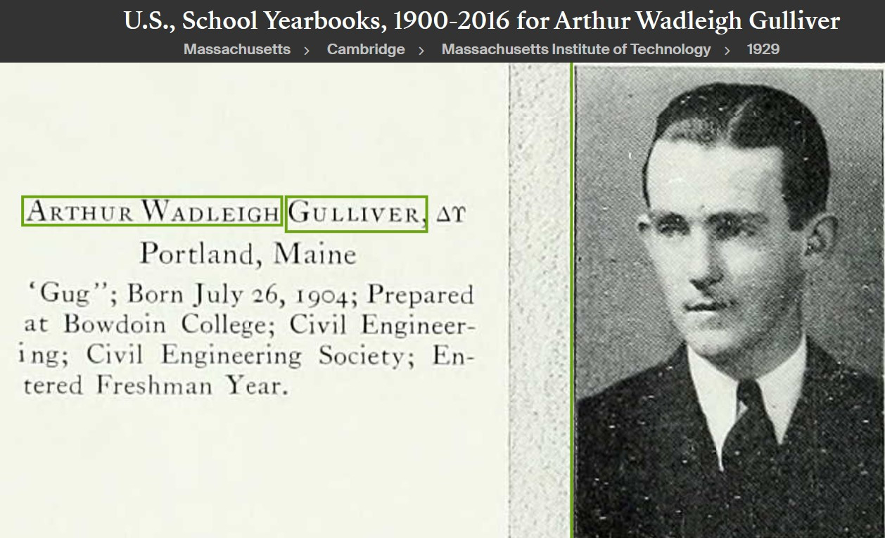 Arthur Wadleigh Gulliver--U.S., School Yearbooks, 1900-2016(1929)