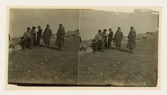 [Japanese and Russian soldiers at a fortified position...