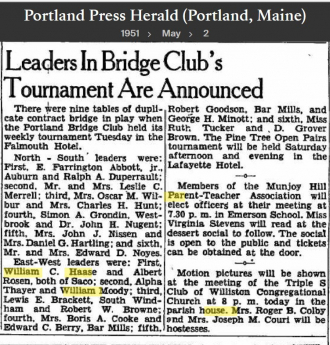 William Ernest Carl "Billy" Haase--Portland Press Herald (Portland, Maine)(2 may 1951)