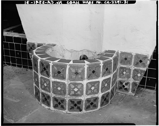 31. February. DETAIL OF TILE PLANTER AT BASE OF ARCHES,...