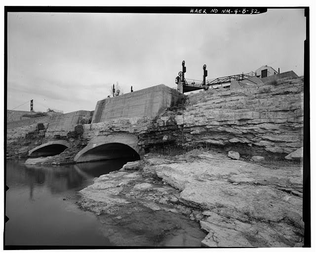 32. AVALON DAM - CYLINDER GATE DISCHARGE PORTALS. VIEW TO...