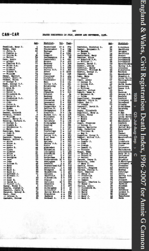 Anna Gertrude Hehir-Cannon--England & Wales, Civil Registration Death Index, 1916-2007 (1938)