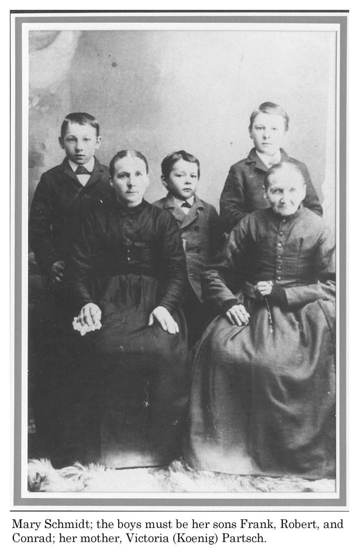 Mary (Partsch) Schmidt, sons, mother Victoria