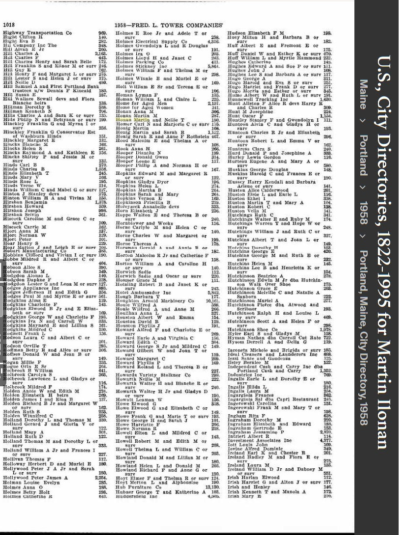 Martin Matthew Honan Sr--U.S., City Directories, 1822-1995(1958)