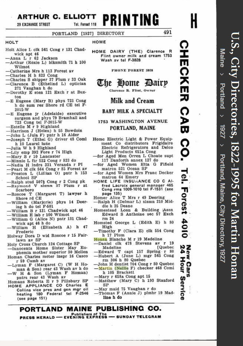 Martin Matthew Honan Sr--U.S., City Directories, 1822-1995(1927)