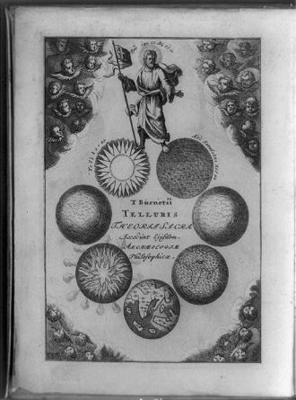 [Christ standing above views of the earth showing its...