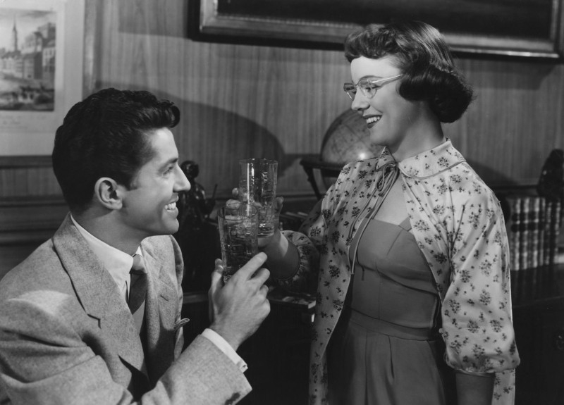 Farley Granger and Pat Hitchcock in STRANGERS ON A TRAIN.