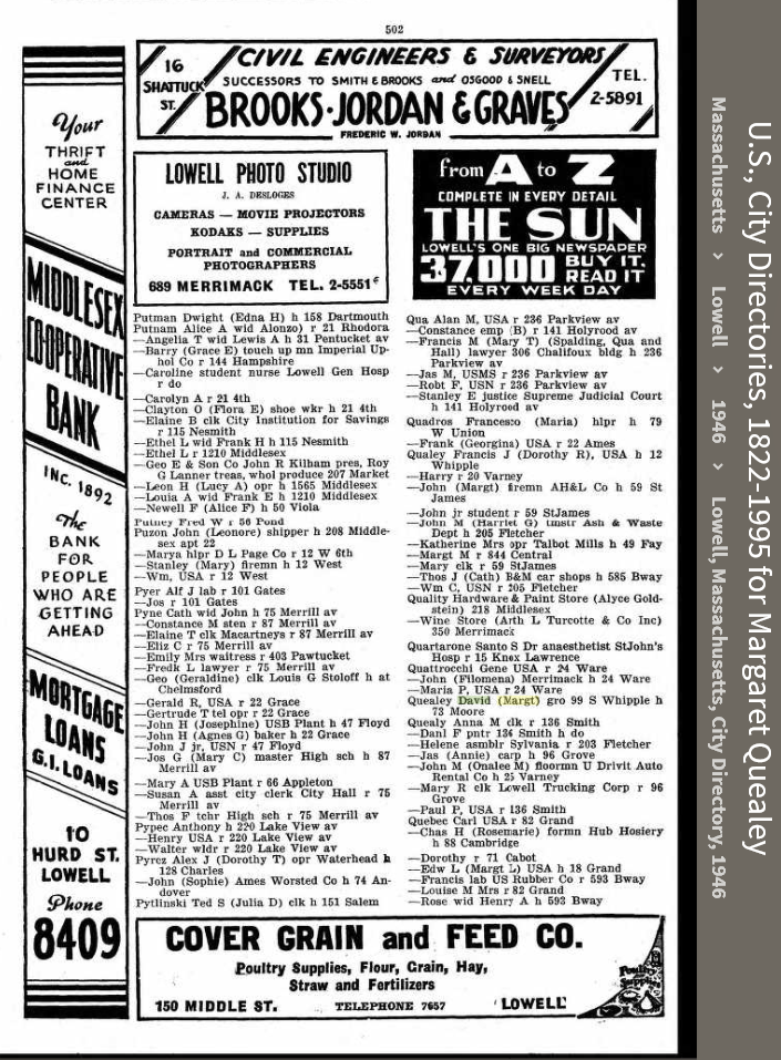 Margaret E. (Hehir) Quealey--U.S., City Directories, 1822-1995(1946)