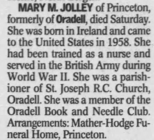 Mary M Jolley - Obituary