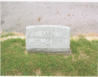 The Tombstone of William C. Carl (1 Aug 1869-1952) and His Third Wife, Jane (1878-1958)