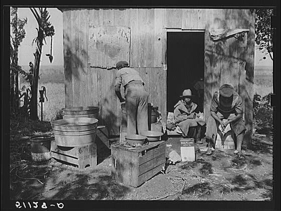 Migratory vegetable pickers living quarters near Belle...