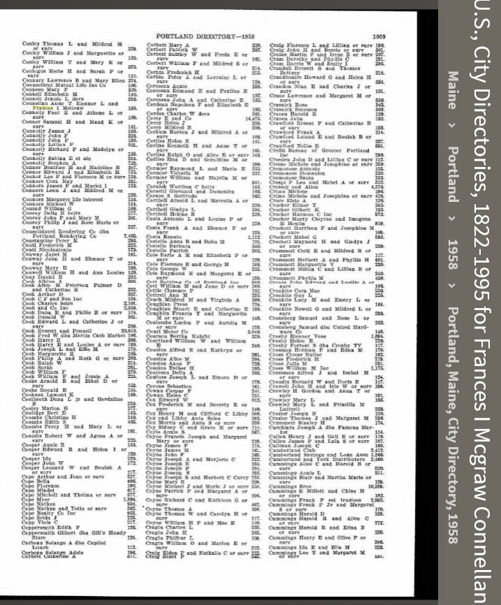 Frances Irene (Connellan) McGraw--U.S., City Directories, 1822-1995(1958)