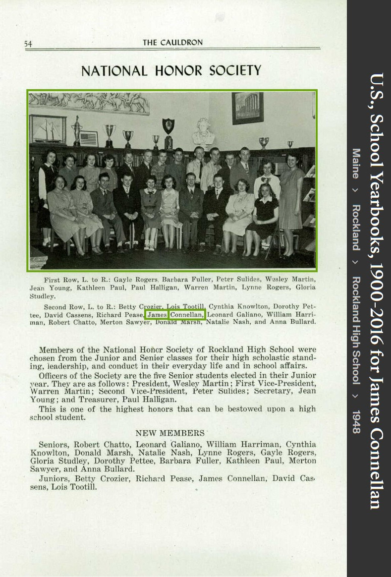 James Mcdevitt "Jimmy" Connellan--U.S., School Yearbooks, 1900-2016(1948)National Honor Society