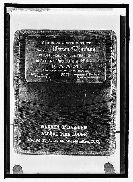 Harding, Masonic card