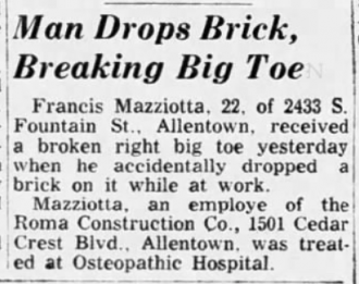Man Drops Brick, Breaking Big Toe