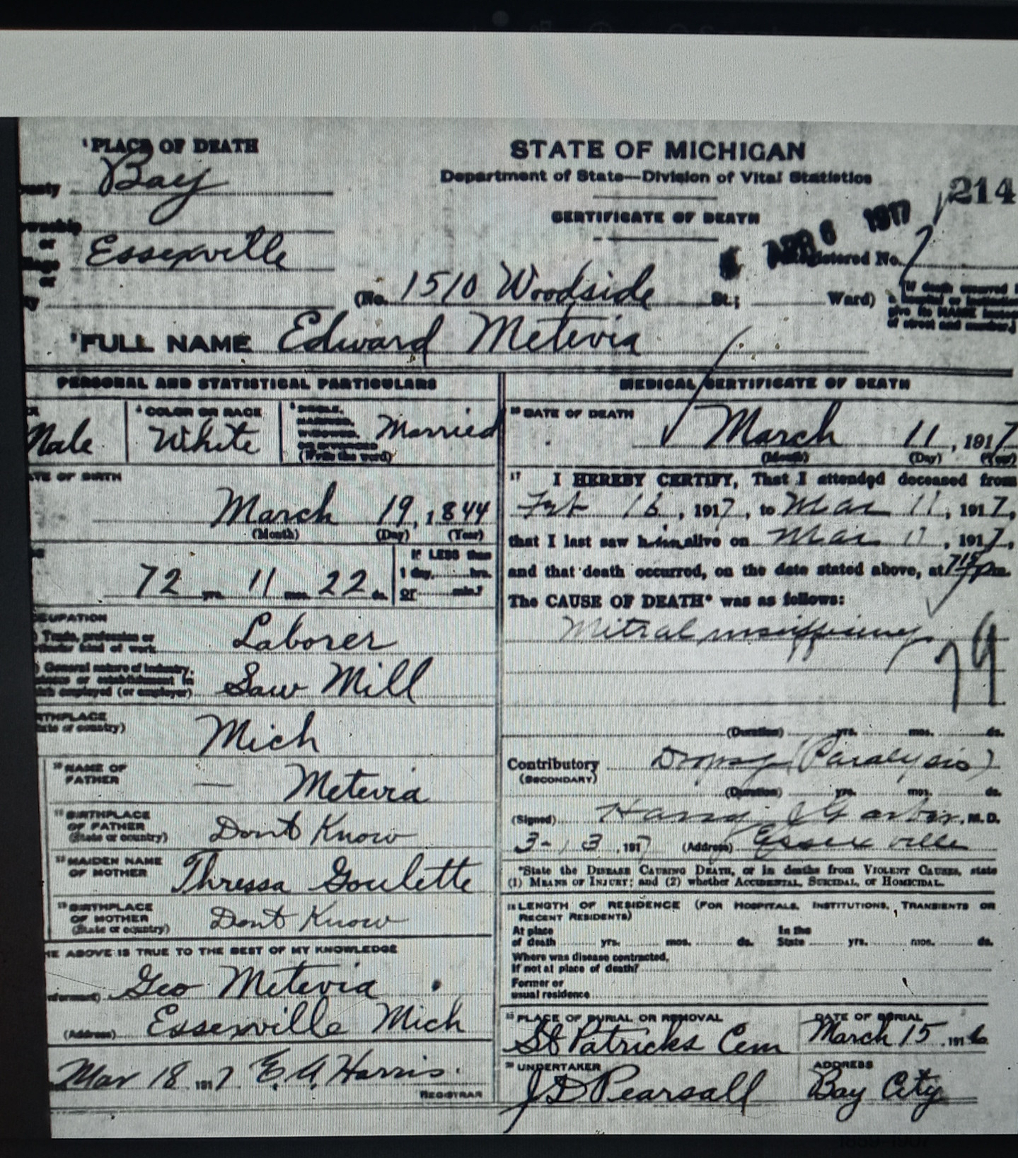 Edward George Metevia 