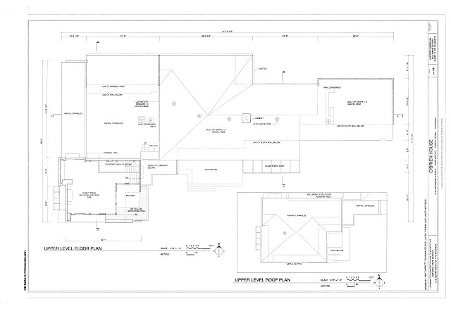 Upper level floor plan & roof plan - O'Brien House, 4740...