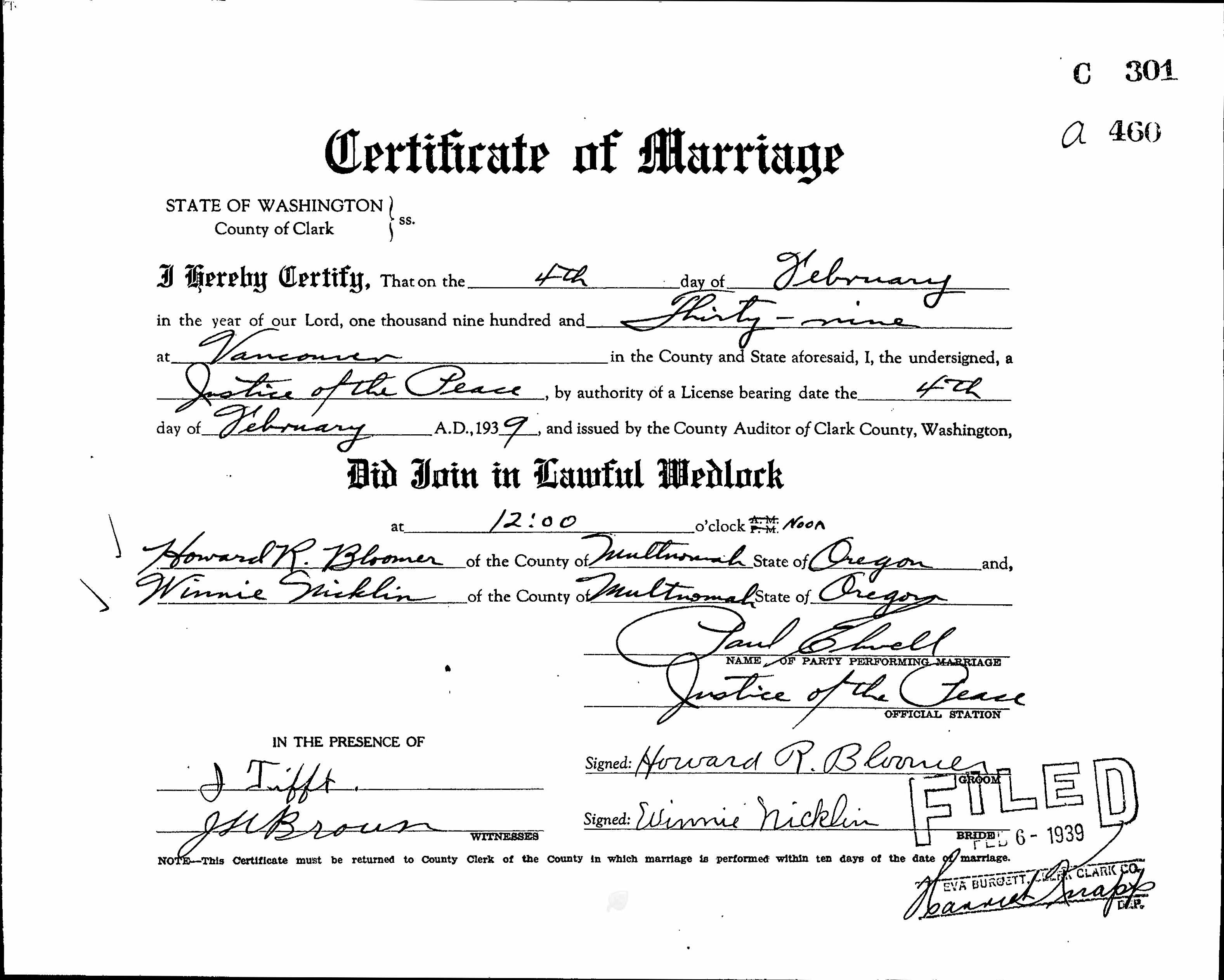 Effie (Agee) Reynolds Marriage License