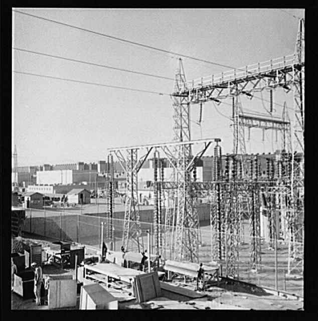 Las Vegas, Nevada. A mass of transmission towers and...