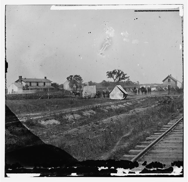 [Rappahannock Station, Va. Federal encampment near railroad]
