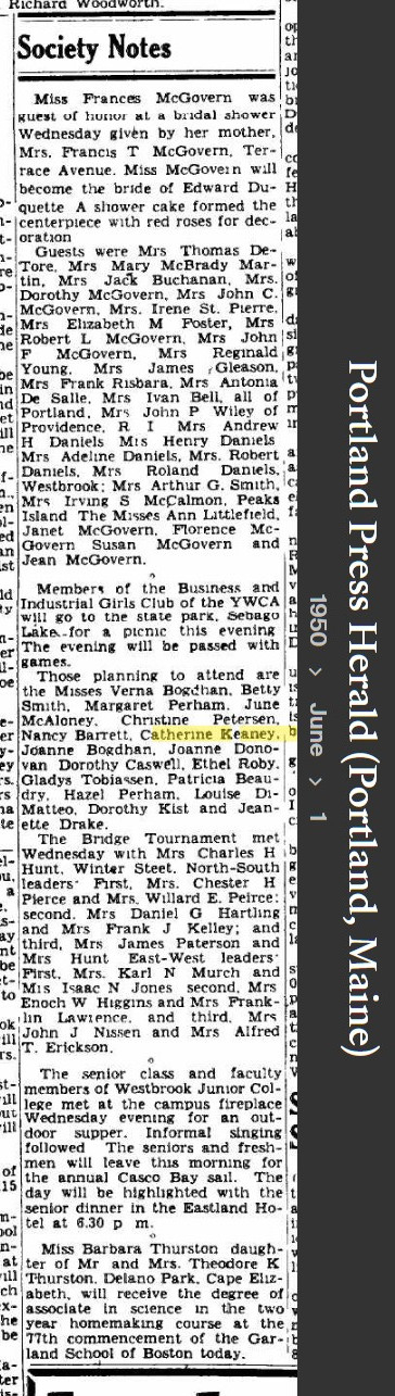 Catherine A Keaney--Portland Press Herald (Portland, Maine)(1 jun 1950)