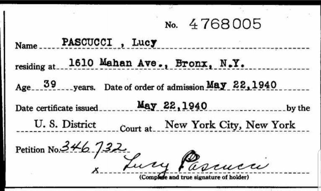 Lucy Ann Consentino 1940 Naturalization 
