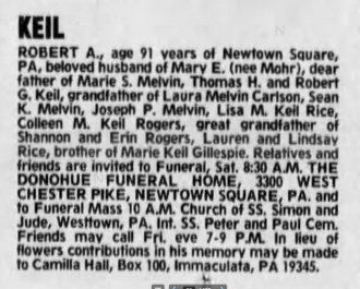 Copy Of Obit in the Philadelphia Inquirer in March 2001