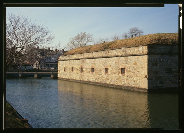 SOUTHEAST VIEW OF MOAT AND STONEWORK - Fort Monroe,...