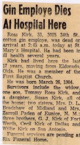 Obituary Notice of Ross Kirk
